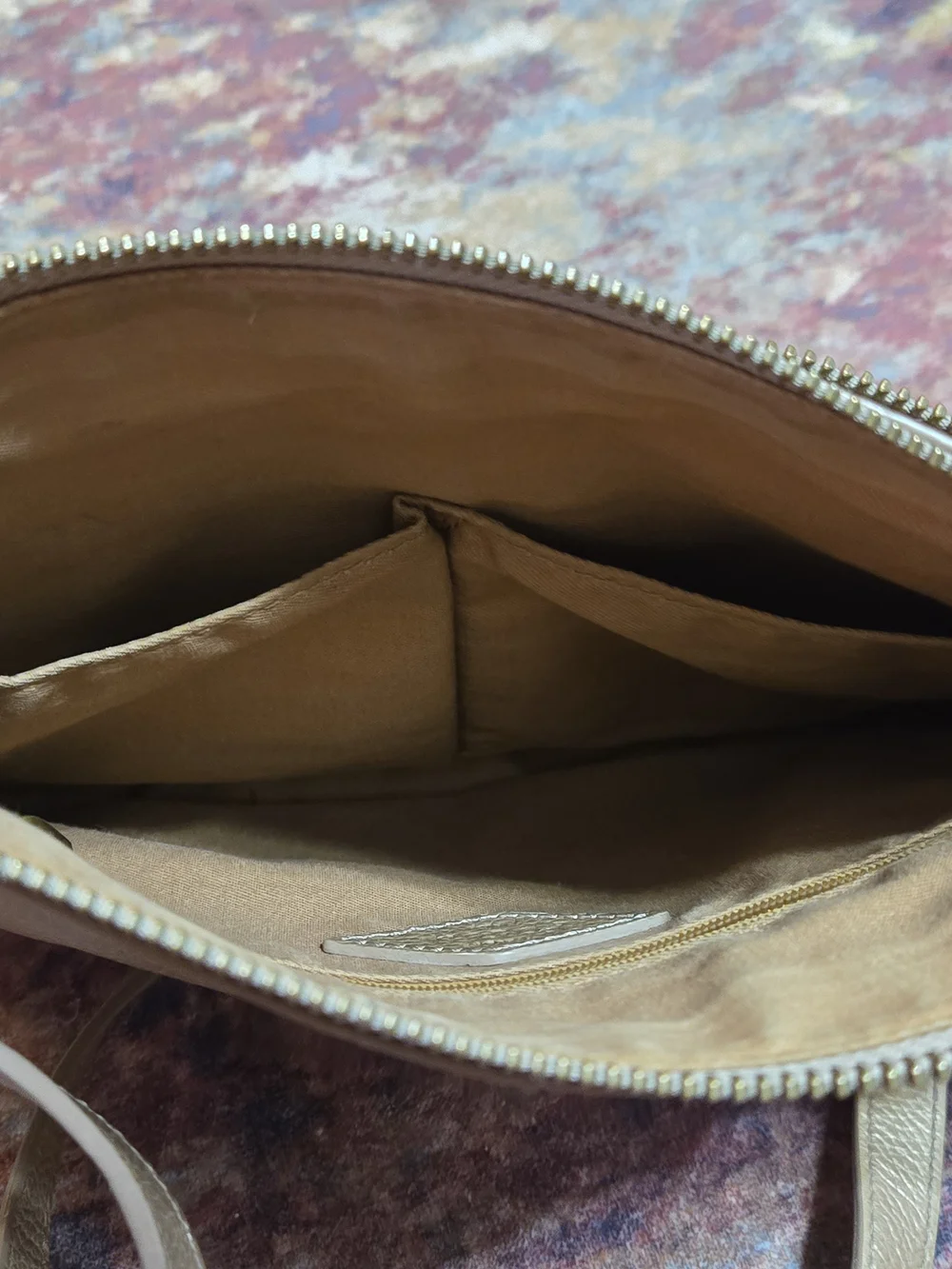 Fossil Metallic Champagne Leather Mini Crossbody Bag